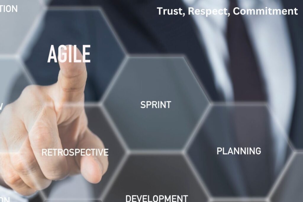 Agile-Collaborative-Scrum-events-and-values-in-hexagon-tiles-image